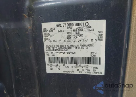 2006 Ford F-150 Fx4/Lariat/Xlt from USA, damaged, VIN 1FTPW14V26FB24608